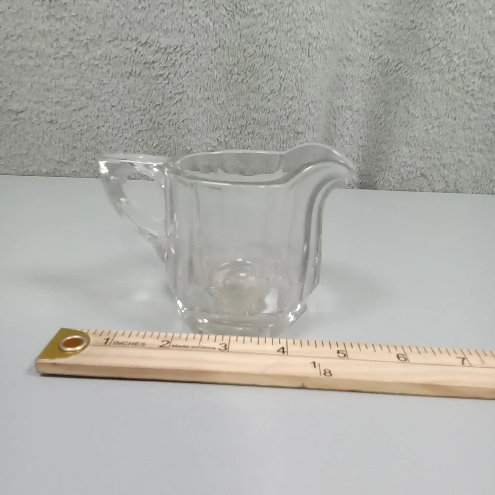 Vintage Clear Paneled Glass Creamer Pitcher Hexagon‎ Sunburst Base 3 inch